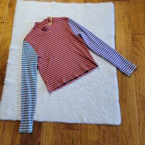 Teddy Fresh Mock Neck Shirt Top Women's Plus 3X* Striped Ribbed Retro Colorful